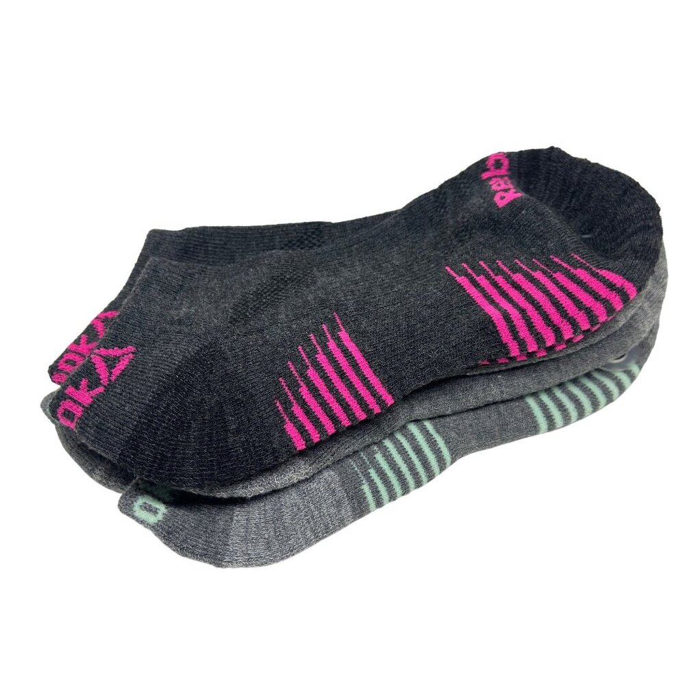 NEW Reebok No Show Socks 3-Pair Active Stripes Pink Black Gray Blue Athletic